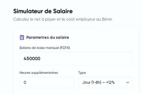 Formulaire de saisie du simulateur : salaire de base et heures supplémentaires